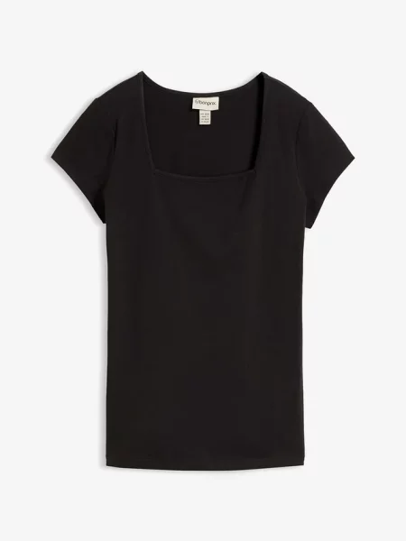 T-shirt z krótkim rękawem i dekoltem karo czarna