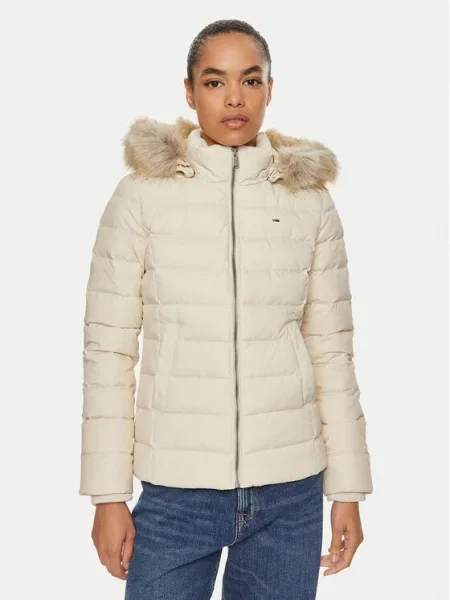 Пухено яке Tommy Jeans зимен модел бежово