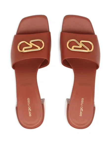 Papuci tip mules Sergio Rossi din piele maro