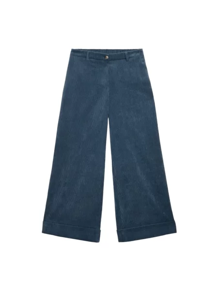 Welurowe spodnie Oltre o krotszym kroju niebieskie