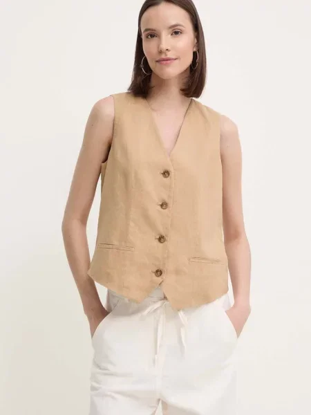 United Colors of Benetton vestă de in un singur rand de bej