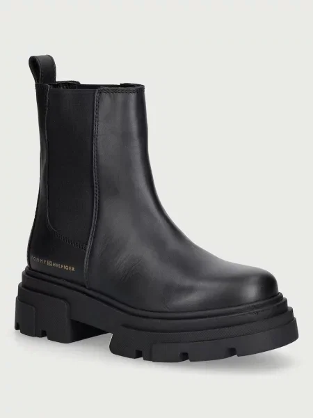 Tommy Hilfiger μπότες τσέλσι με πλατφόρμα Γυναικεία δερμάτινες LEATHER CHUNKY CHELSEA BOOT μαύρο