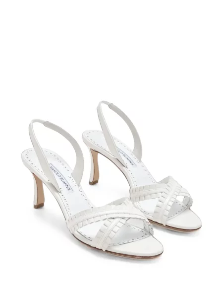 Sandale Manolo Blahnik din piele cu volane alb