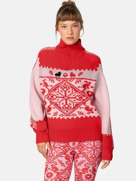 Kari Traa sweter z dodatkiem wełny SAGA z golfem różowy