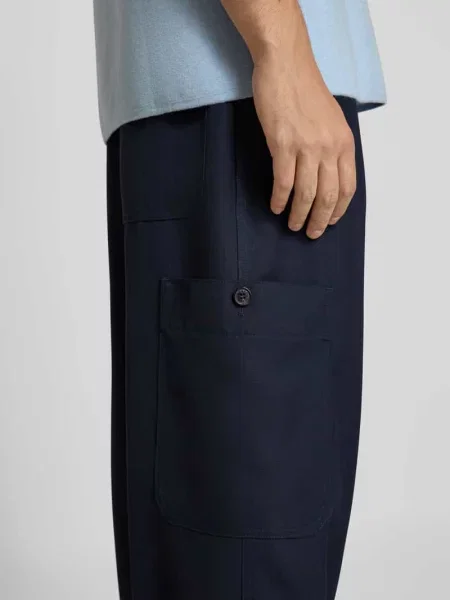 Spodnie lniane o kroju regular fit z kieszenią cargo Kenzo granatowe