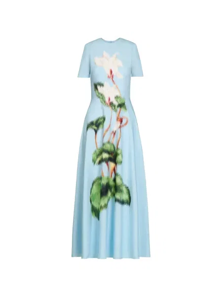 Rochie midi Oscar De La Renta cu model floral cu imagine până la genunchi albastru