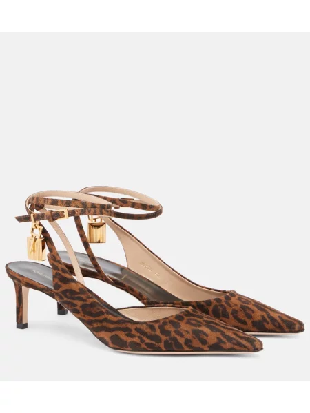 Pantofi cu toc Tom Ford din piele de căprioară slingback maro