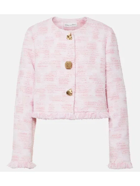 Geacă Oscar De La Renta cu franjuri din tweed roz
