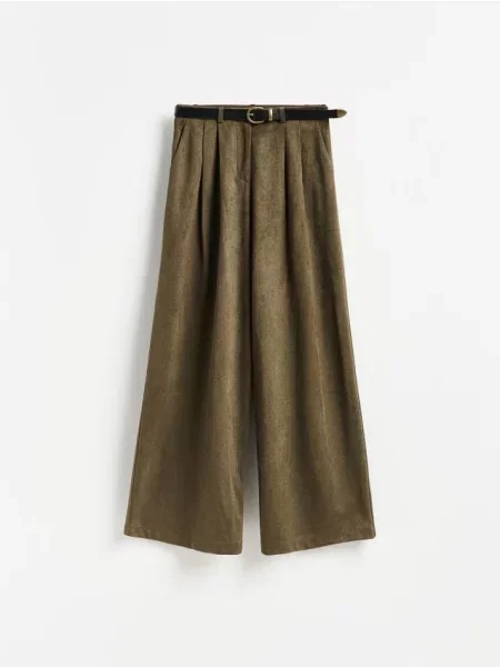 Reserved Pantaloni cu croi larg și cordon verde-maroniu verde