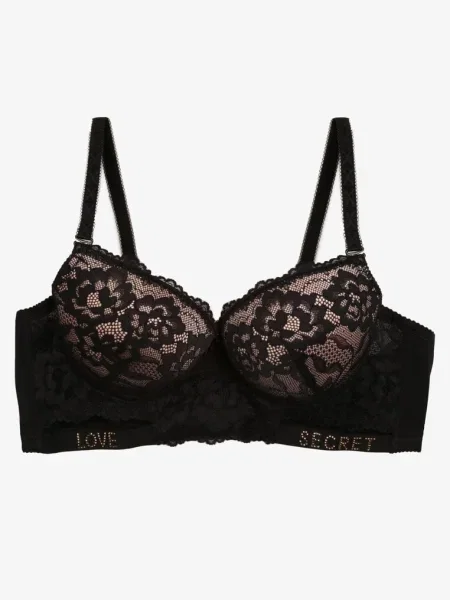 Sutien Push-Up Negru-Bej cu Dantelă și Inscripții cu Paiete Elisei negru