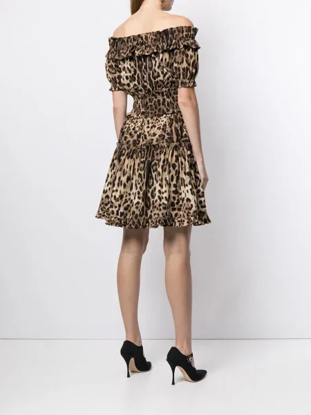 Rochie mini Dolce & Gabbana cu imagine cu model leopard scurtă maro