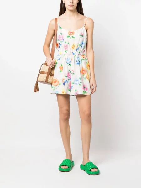 Gėlėta raštuota mini suknelė Boutique Moschino be rankovių balta
