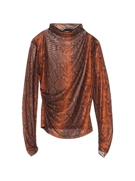 Tricou Bimba Y Lola cu volane din tul cu model piele de șarpe maro