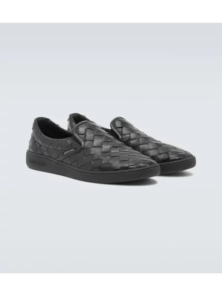 Usnjene slip on hlačke Bottega Veneta črna