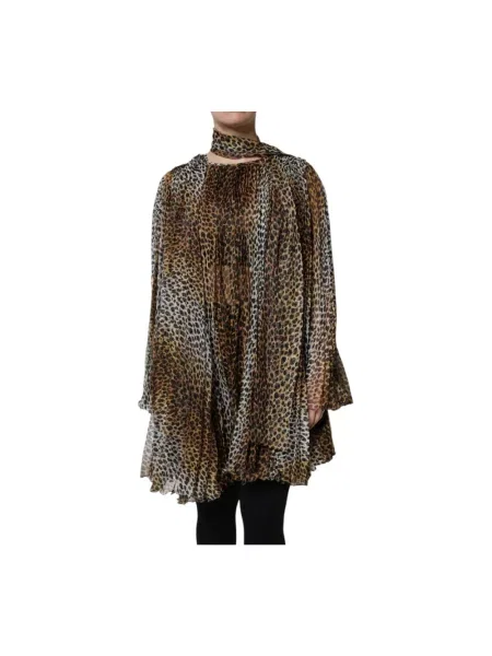 Mała mały sukienka mini Dolce And Gabbana z szalowym kołnierzem brązowa