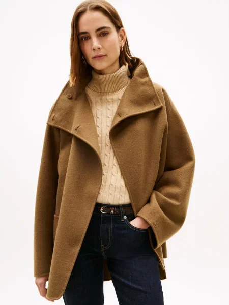 Tommy Hilfiger płaszcz z dodatkiem wełny brązowy