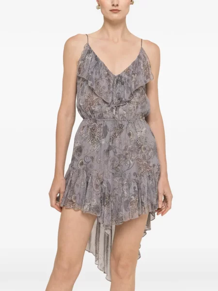 Rochie mini Nissa din șifon cu imagine asimetrică violet