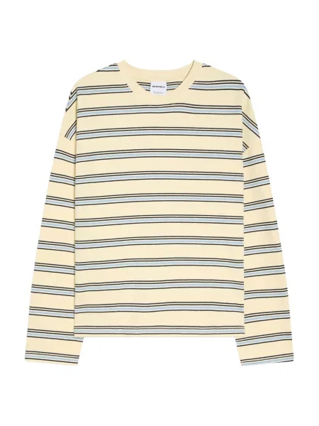 Bershka Majica svetlo modra / pastelno rumena črna