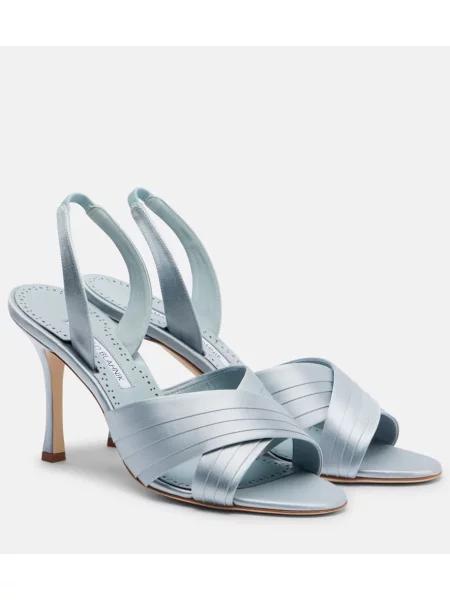 Sandale Manolo Blahnik din satin slingback albastru