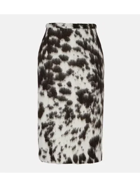 Fustă midi Dries Van Noten de lână cu imagine până la genunchi maro