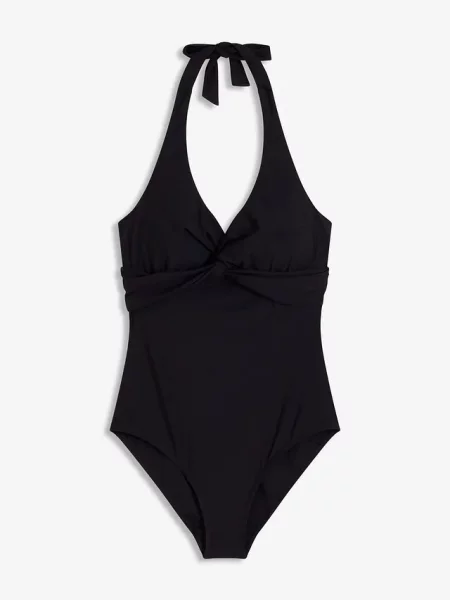 Kostium kąpielowy lekko modelujący sylwetkę z dekoltem halter czarny