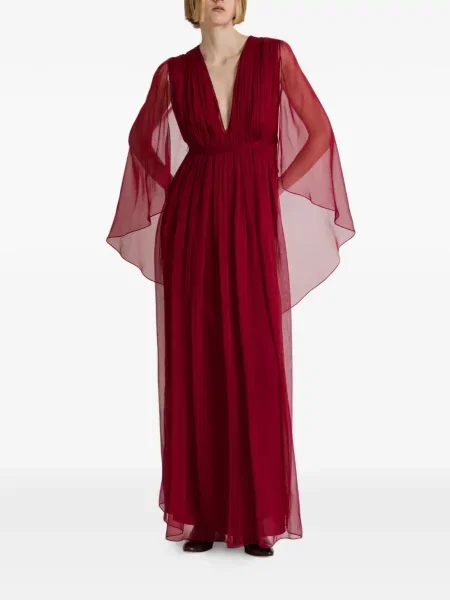 Rochie Alberta Ferretti de mătase cu decolteu în V roșu