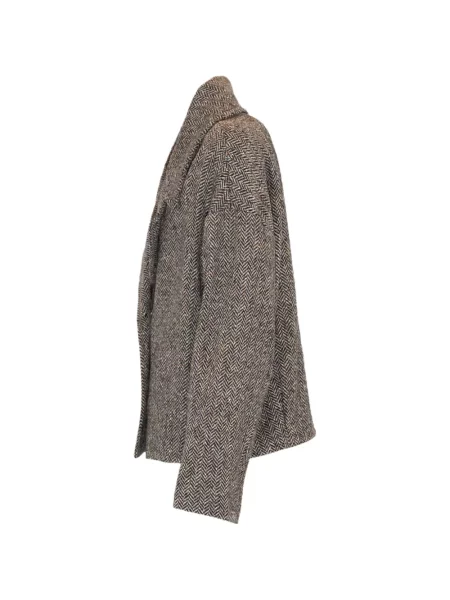 Geacă Momoni cu model herringbone cu două rânduri de nasturi maro