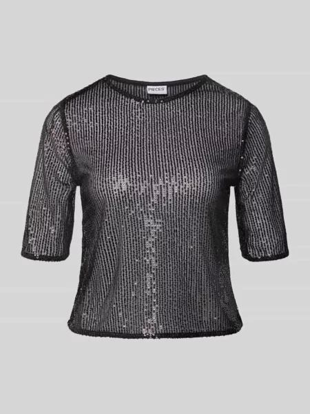 T-shirt o kroju shaped fit z cekinowym obszyciem model ‘JACK’ Pieces