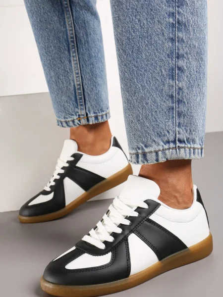 Sneakerși Alb-Negri cu Cusături Înalte Taviana alb