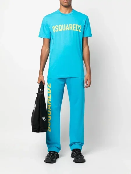 Spodnie Dsquared2 z nadrukiem do biegania niebieskie