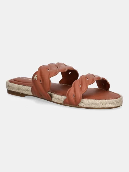 Tommy Hilfiger Usnjeni natikači LEATHER ROPE ESPADRILLE MULE rjava