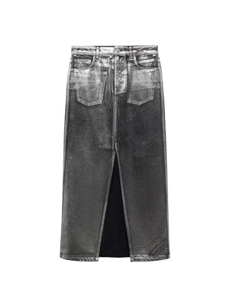 MANGO Fustă Shimmer gri argintiu / denim negru