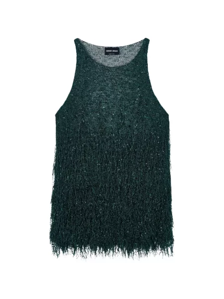 Top Giorgio Armani cu franjuri fără mâneci verde