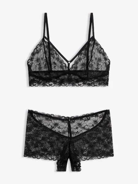 "Biustonosz bustier + figi panty ""ouvert"" 2 części " czarne