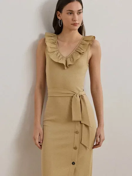 Платье миди Lauren Ralph Lauren бежевое