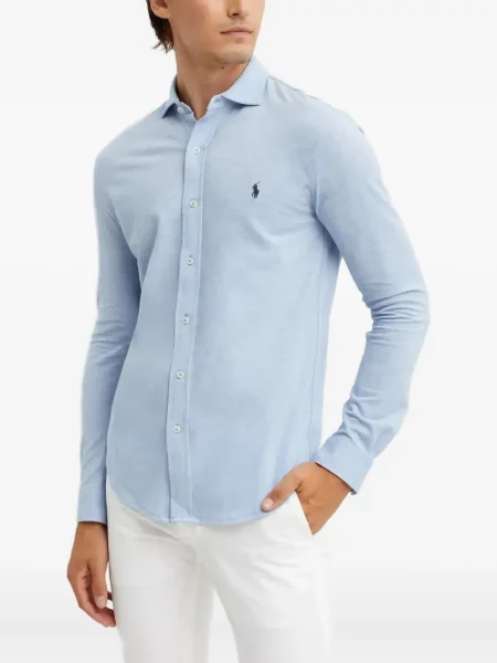 Кожена карирана поло тениска Polo Ralph Lauren бродирана бяло