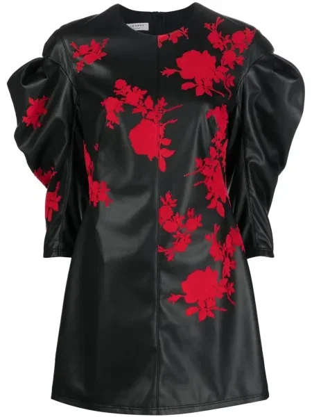 Sukienka mini Philosophy Di Lorenzo Serafini skórzana w kwiatki z nadrukiem czarna