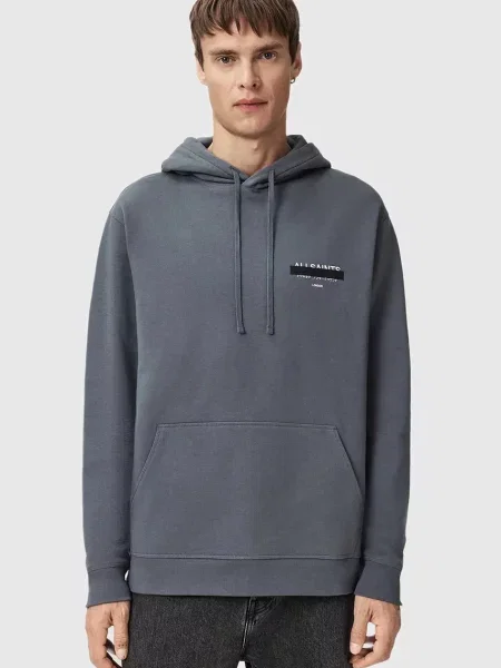 Кофта AllSaints REDACT з капюшоном з принтом чорний