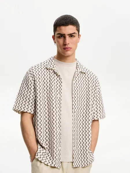 Bershka Cămașă ecru negru