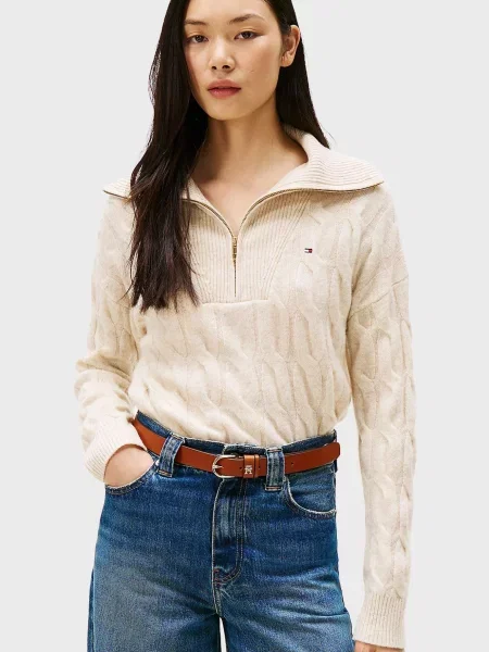 Вовняний светр Tommy Hilfiger без кісточок бежевий