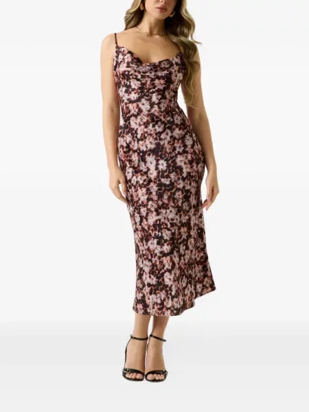 Rochie midi Guess din satin maro
