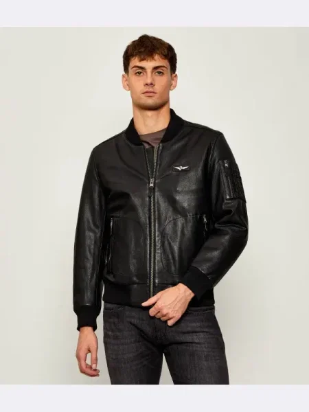 Aeronautica Militare Geacă de piele bomber negru