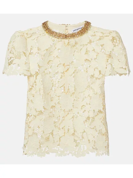 Top Self-portrait din dantelă galben