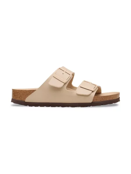Papuci Birkenstock cu toc plat bej
