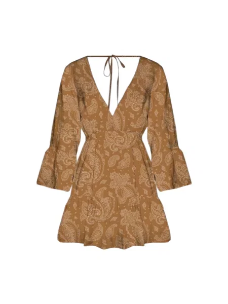 Sukienka Mc2 Saint Barth z wzorem paisley elegancka brązowa