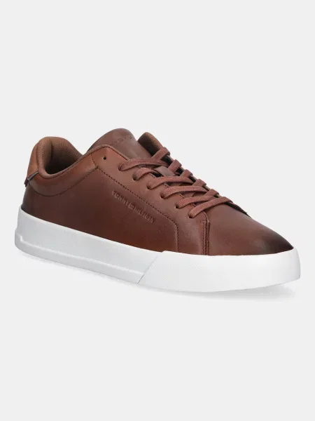 Tommy Hilfiger sneakers din piele TH COURT CORE COGNAC maro