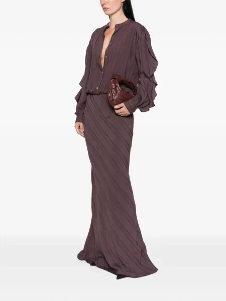 Rochie maxi Kristina Ti cu dungi cu volane violet