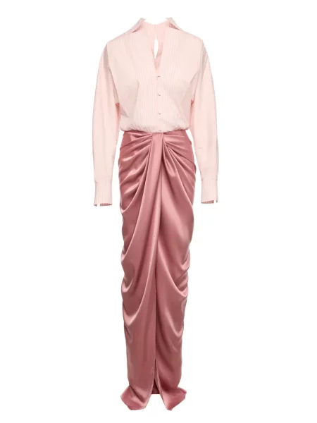 Szatén drapírozott maxi ruha V:pm Atelier rózsaszín