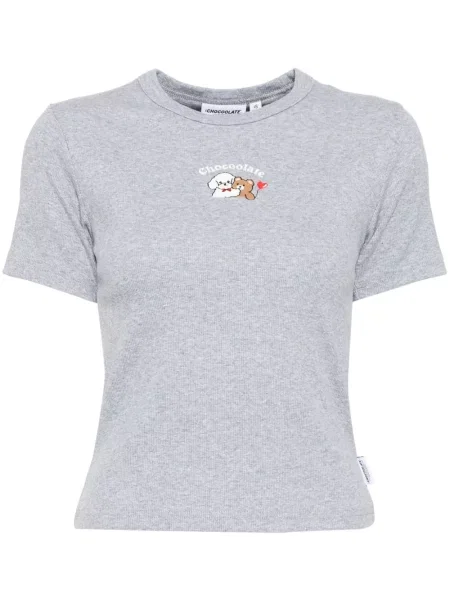 Tricou Chocoolate cu broderie gri