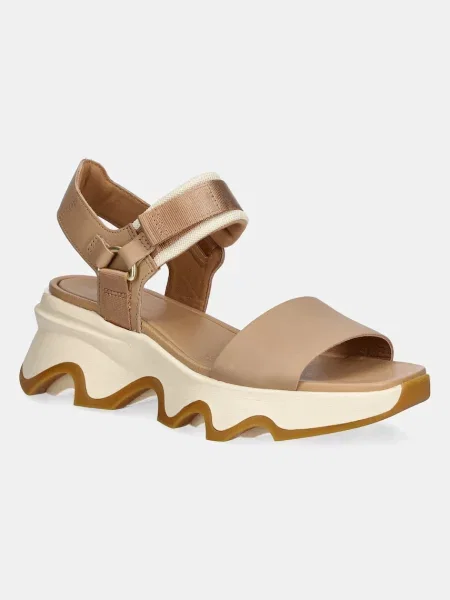 Кожени сандали Sorel KINETIC IMPACT Y с платформа бежово